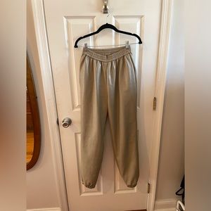 Topshop Tan Faux Leather Quilted Jogger Trousers. Size 4